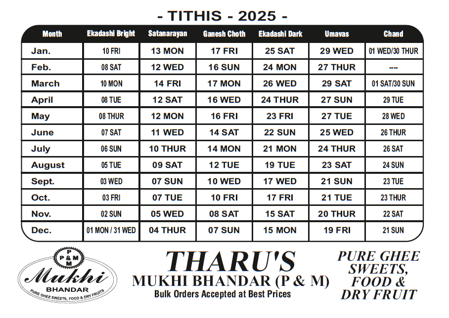 Mukhitha Tharu Sweets Calender 2024